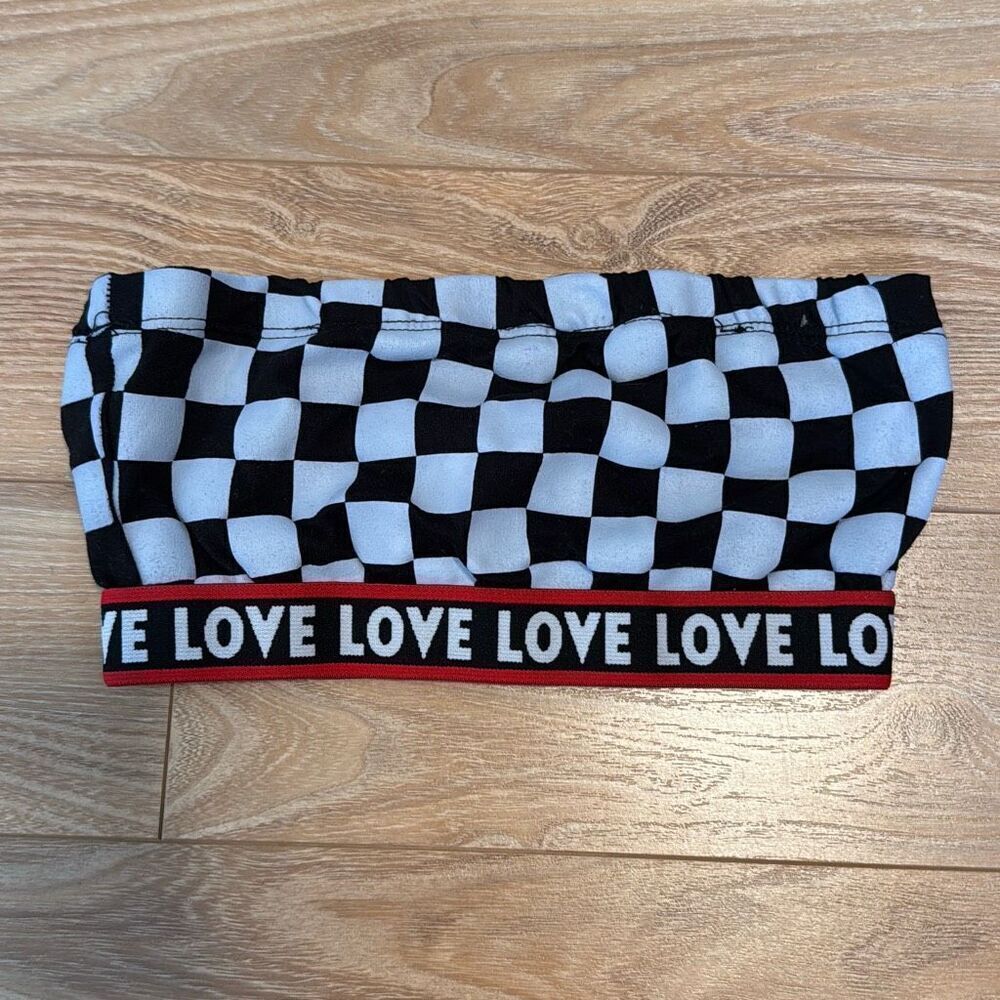 Minette women’s checkered tube top size xs with‎ love band